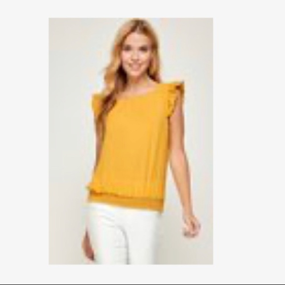 Mustard yellow flutter sleeve smocked waist top